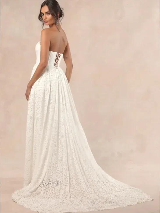 Lulus Shiori White Lace Bustier Basque Waist Strapless Maxi Dress Size XS New! - Picture 2 of 11